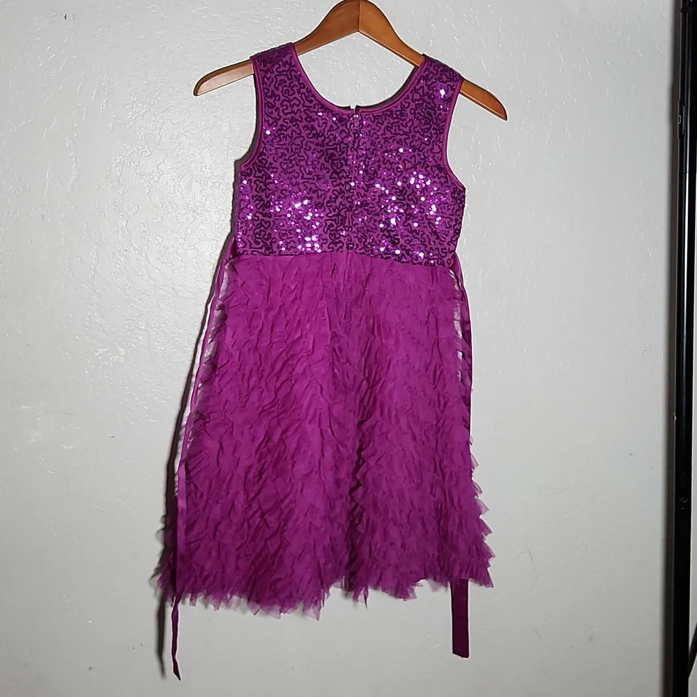 Elegant Fushia Sequin Empire Waist Ruffle Sleeveless Dress Girls 10